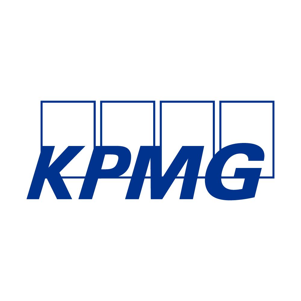 'KPMG logo with blue text and four outlined squares.'