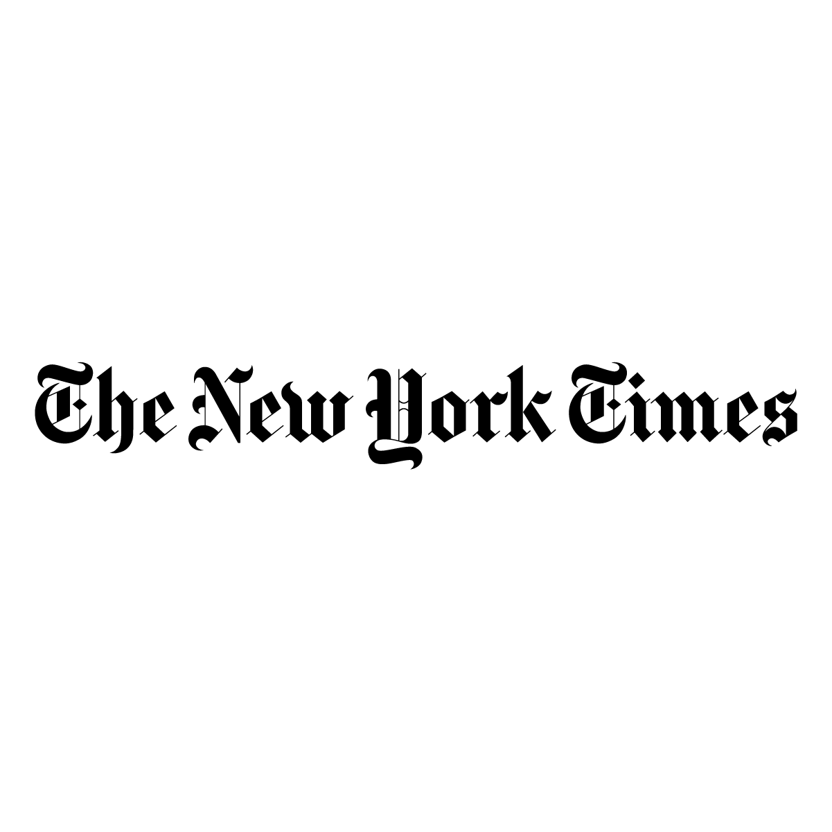 'The New York Times logo in blackletter font on a white background.'