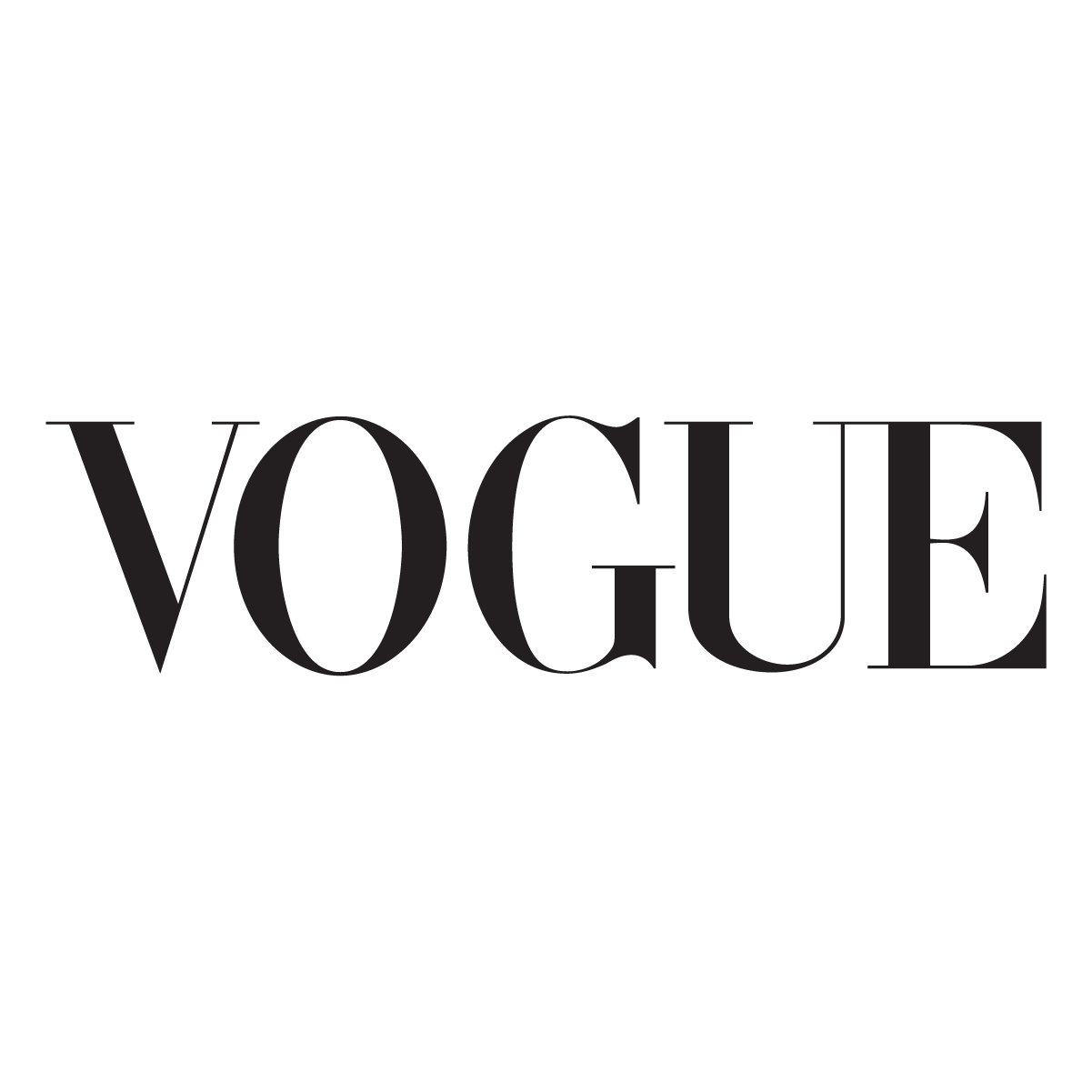 'Black 'VOGUE' text logo on a white background.'